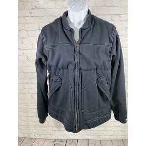 VTG CC Filson Navy Blue Wool Lined Full Zip Collarless Jacket Inner Pocket M USA